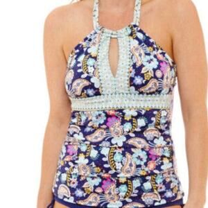 Liz Claiborne Paisley Halter Neck Tankini Top Womens Size 22W Swimwear Pool 3X